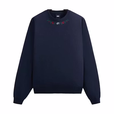 KITH FW23 Unisex Blue Crewneck Pullover Sweatshirt with Floral Embroidery KHM031469-413