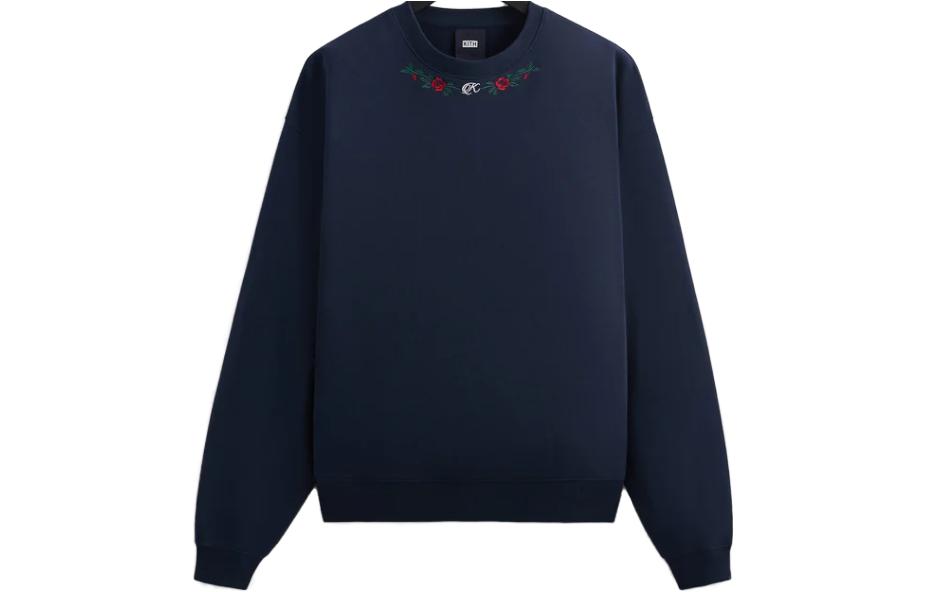 Order KITH FW23 Unisex Blue Crewneck Pullover Sweatshirt with Floral Embroidery KHM031469-413