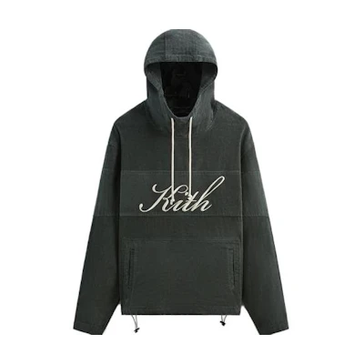 KITH FW23 Washed Corduroy Caden Hoodie Green Unisex Logo Embroidery Pullover KHM031528-178
