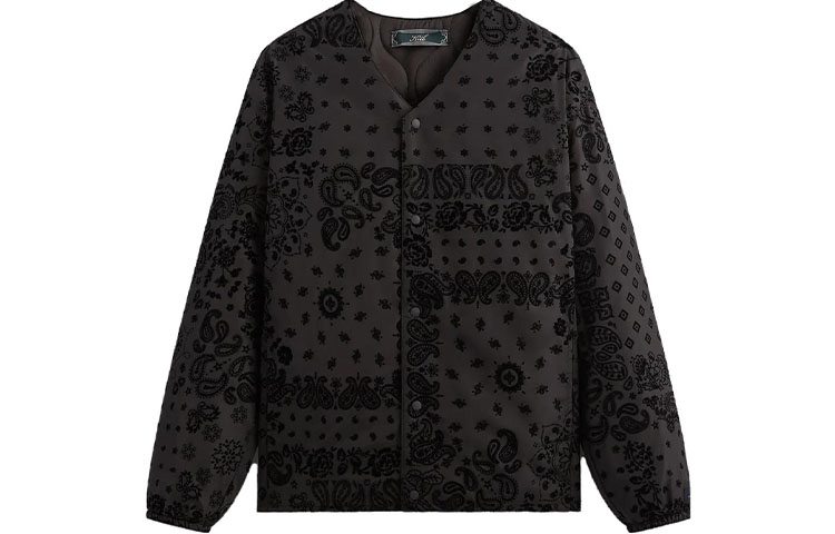 KITH FW23 Winfield Quilted Paisley V-Neck Snap Jacket Black Unisex KHM010492-211