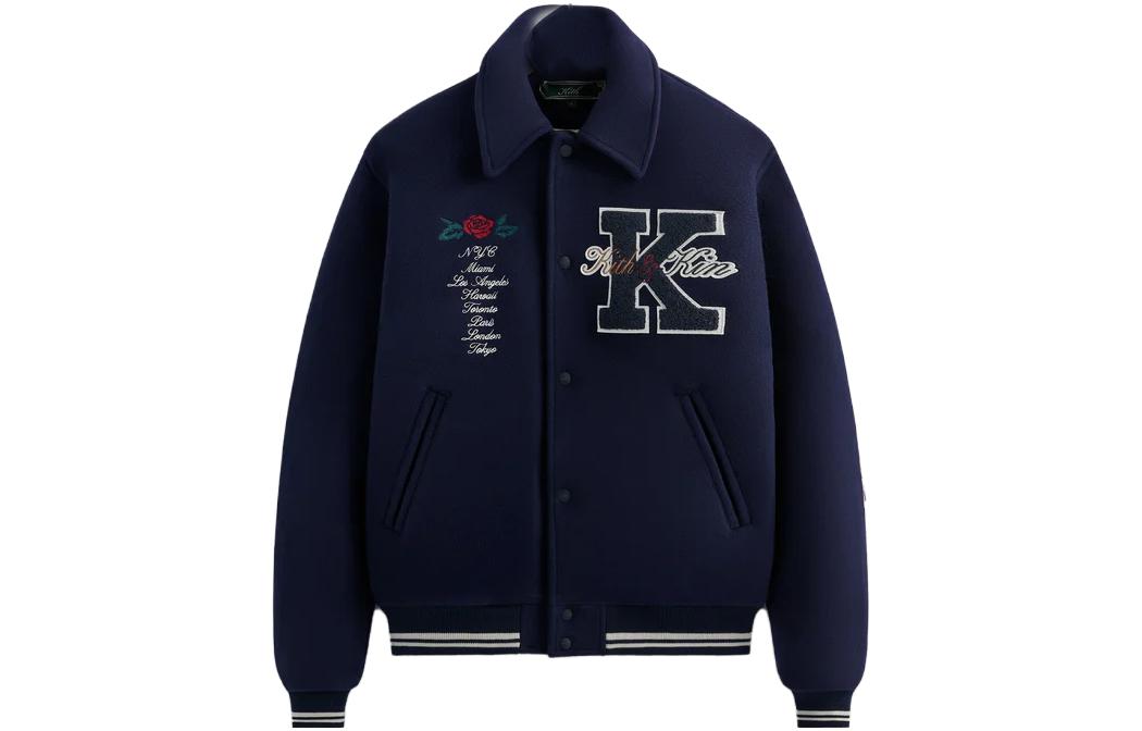 KITH FW23 Wool Letter Patch Snap Button Collared Jacket Unisex Blue KHM010362-413