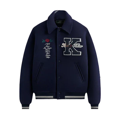 KITH FW23 Wool Letter Patch Snap Button Collared Jacket Unisex Blue KHM010362-413