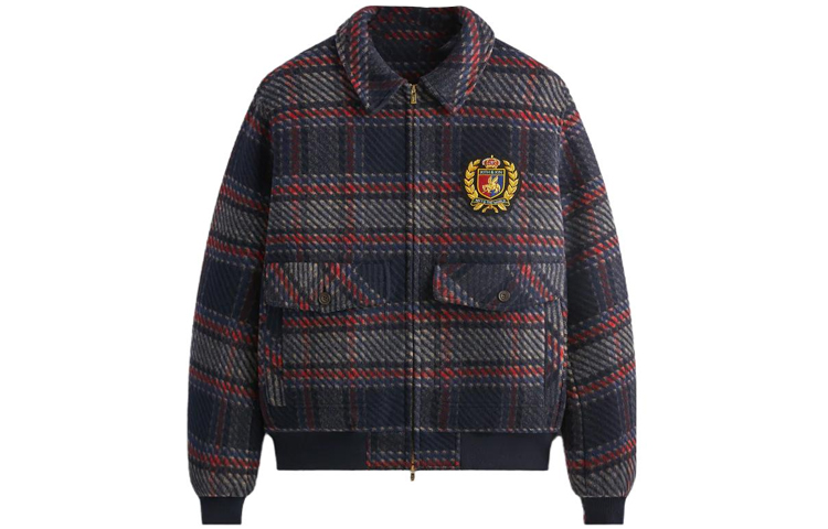 KITH FW23 Wool Plaid Embroidered Letter Collar Jacket Unisex Deep Blue KHM010325-413