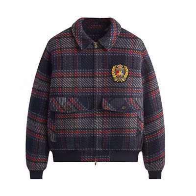 KITH FW23 Wool Plaid Embroidered Letter Collar Jacket Unisex Deep Blue KHM010325-413
