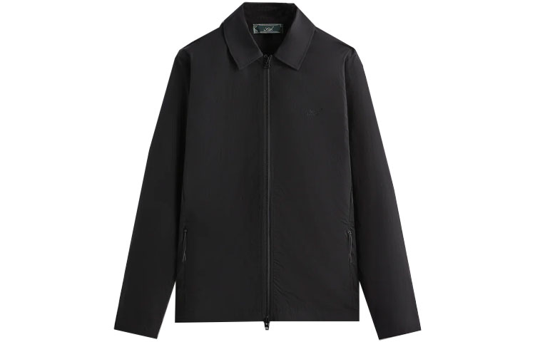 KITH FW23 Wrinkle Nylon Coaches Jacket Black Unisex Zip-Up Collared Jacket KHM010395-001