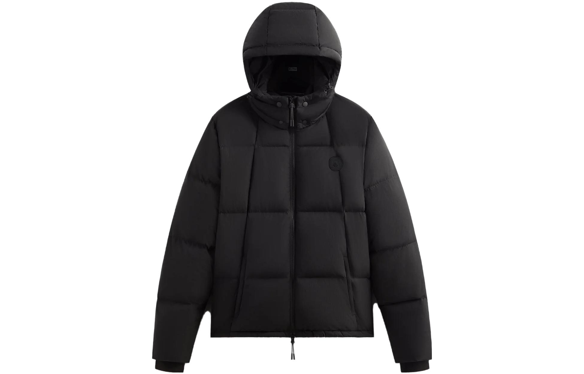 KITH FW23 Wrinkle Nylon Midi Puffer Jacket Unisex Black with Detachable Hood KHM010393-001