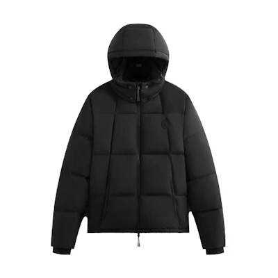 KITH FW23 Wrinkle Nylon Midi Puffer Jacket Unisex Black with Detachable Hood KHM010393-001