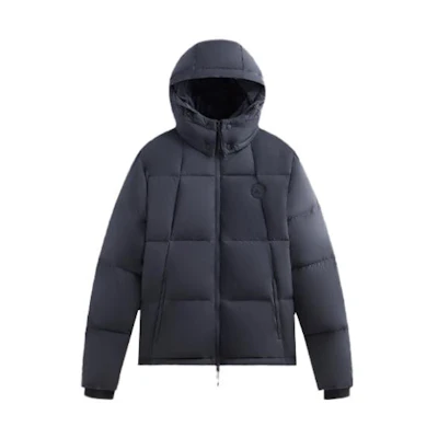 KITH FW23 Wrinkle Nylon Midi Puffer Jacket with Detachable Hood Unisex Navy. KHM010393-402