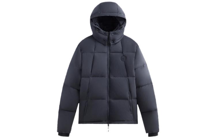 Order KITH FW23 Wrinkle Nylon Midi Puffer Jacket with Detachable Hood Unisex Navy. KHM010393-402
