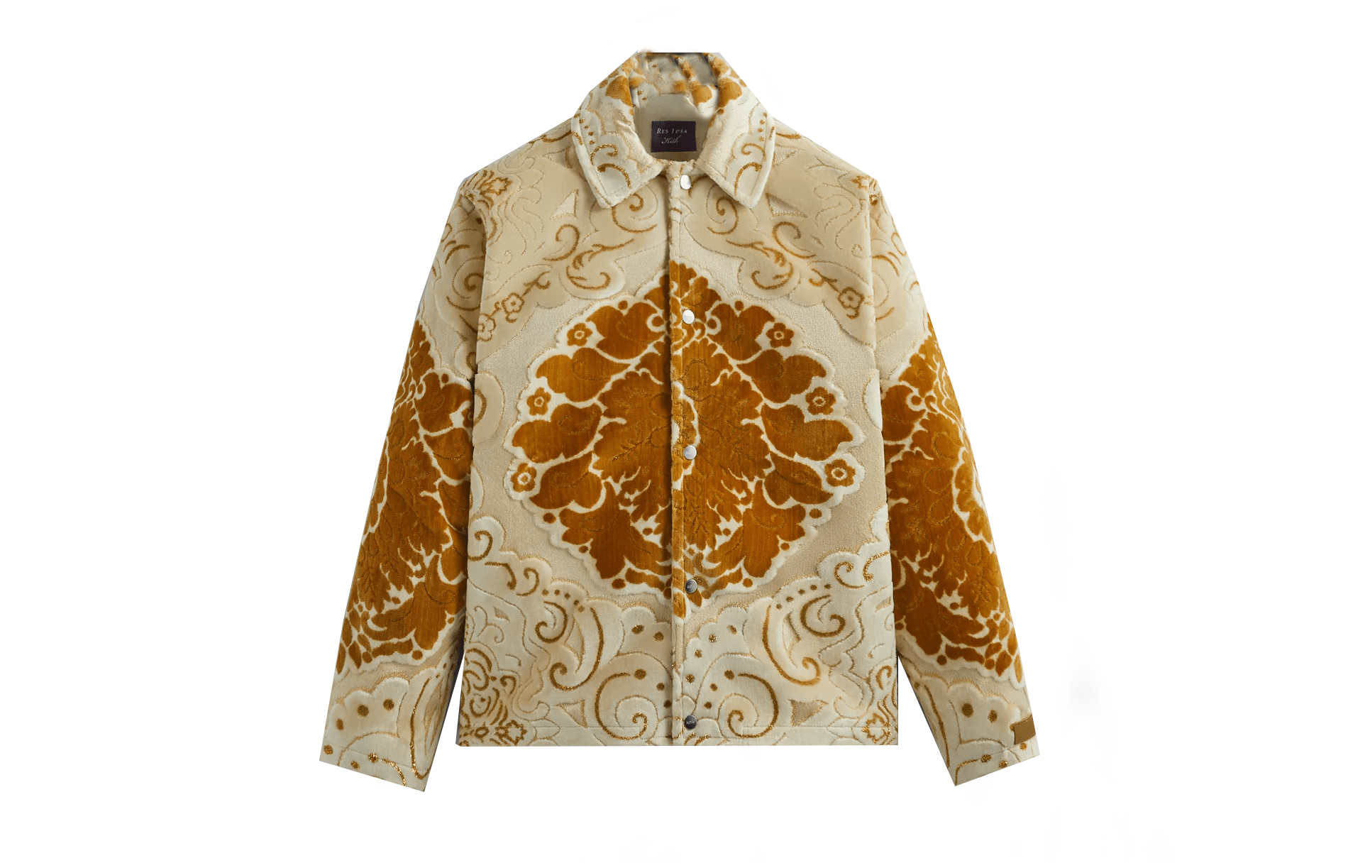 KITH FW23 Res Ipsa Tapestry Coaches Jacket Velvet Floral Print Unisex Khaki KHRI-001-276