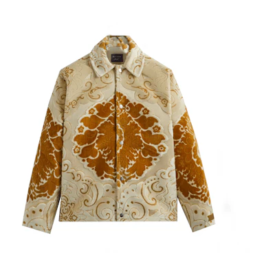 KITH FW23 Res Ipsa Tapestry Coaches Jacket Velvet Floral Print Unisex Khaki KHRI-001-276