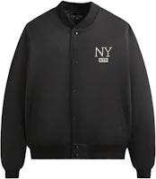 KITH FW24 NY to the World Black Satin Embroidered Logo Bomber Jacket Mens KHM010675-001 KITH FW24 NY to the World Black Satin Embroidered Logo Bomber Jacket Mens KHM010675-001