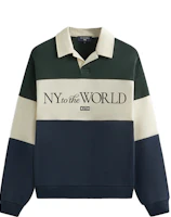KITH FW24 NY to the World Colorblock Polo Long-Sleeve Sweatshirt Stadium Mens KHM032655-302 KITH FW24 NY to the World Colorblock Polo Long-Sleeve Sweatshirt Stadium Mens KHM032655-302