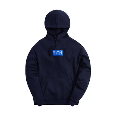 KITH Hebrew Script BOGO Hoodie Nocturnal Navy Pullover for Men. KHM030261-413
