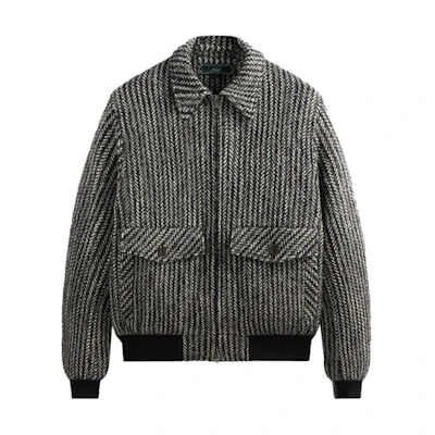 KITH Herringbone Knit Long Sleeve Bomber Jacket Black/White KHM010327-206