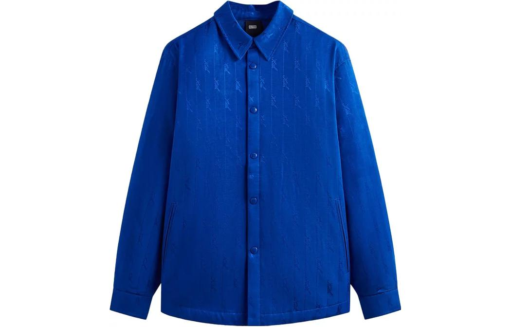 KITH Jacquard Faille Sutton Quilted Shirt Jacket Blue Long Sleeve Coat KHM010368-458