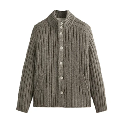 KITH Kin Alvaro 2024 Winter Knit Long Sleeve Jacket - Mid Gray KHM010659-198