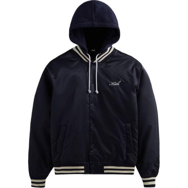 KITH Logo Embroidered Black Hooded Jacket for Men Long-Sleeve KHM010139-443