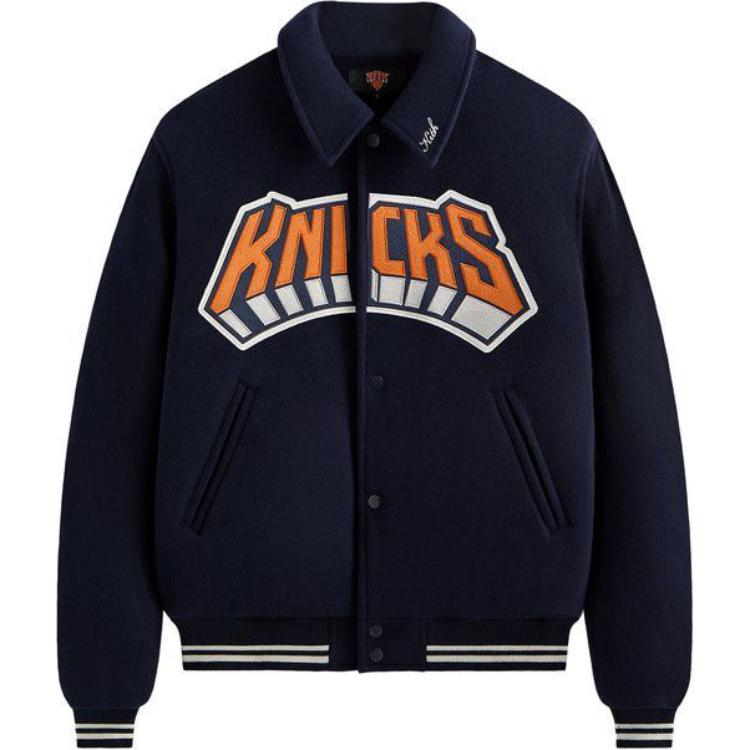 KITH Logo Print Collared Long Sleeve Jacket Midnight Navy - KHM010691-413