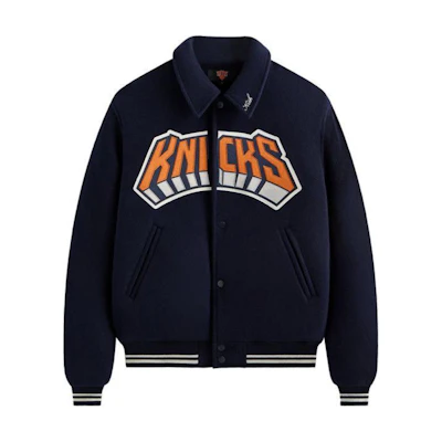 KITH Logo Print Collared Long Sleeve Jacket Midnight Navy - KHM010691-413