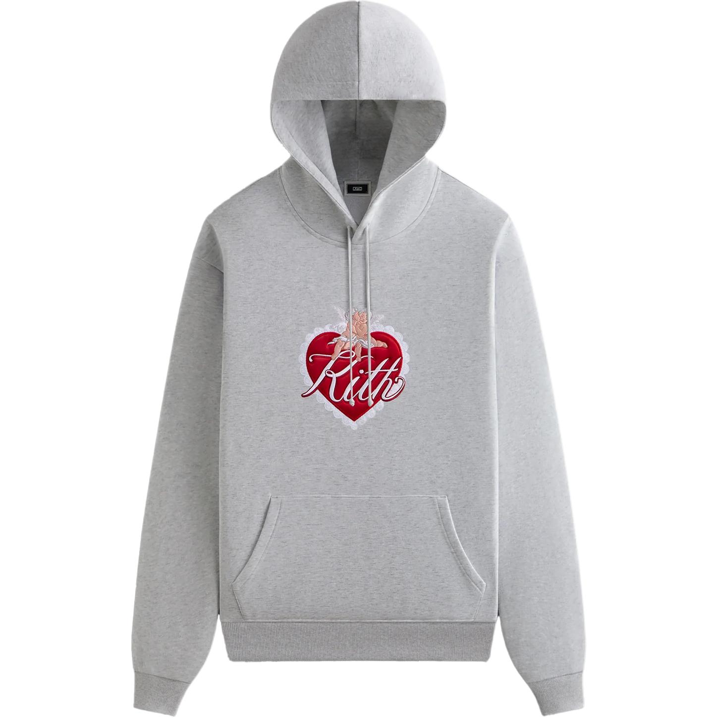 KITH Monday Program Cupid V Williams III Grey Hoodie Lace Heart Patch KHM033174-002