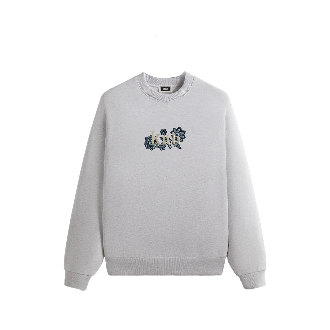 KITH Monday Program FW24 Floral Lace Embroidered Crewneck Sweatshirt Grey KHM032534-002
