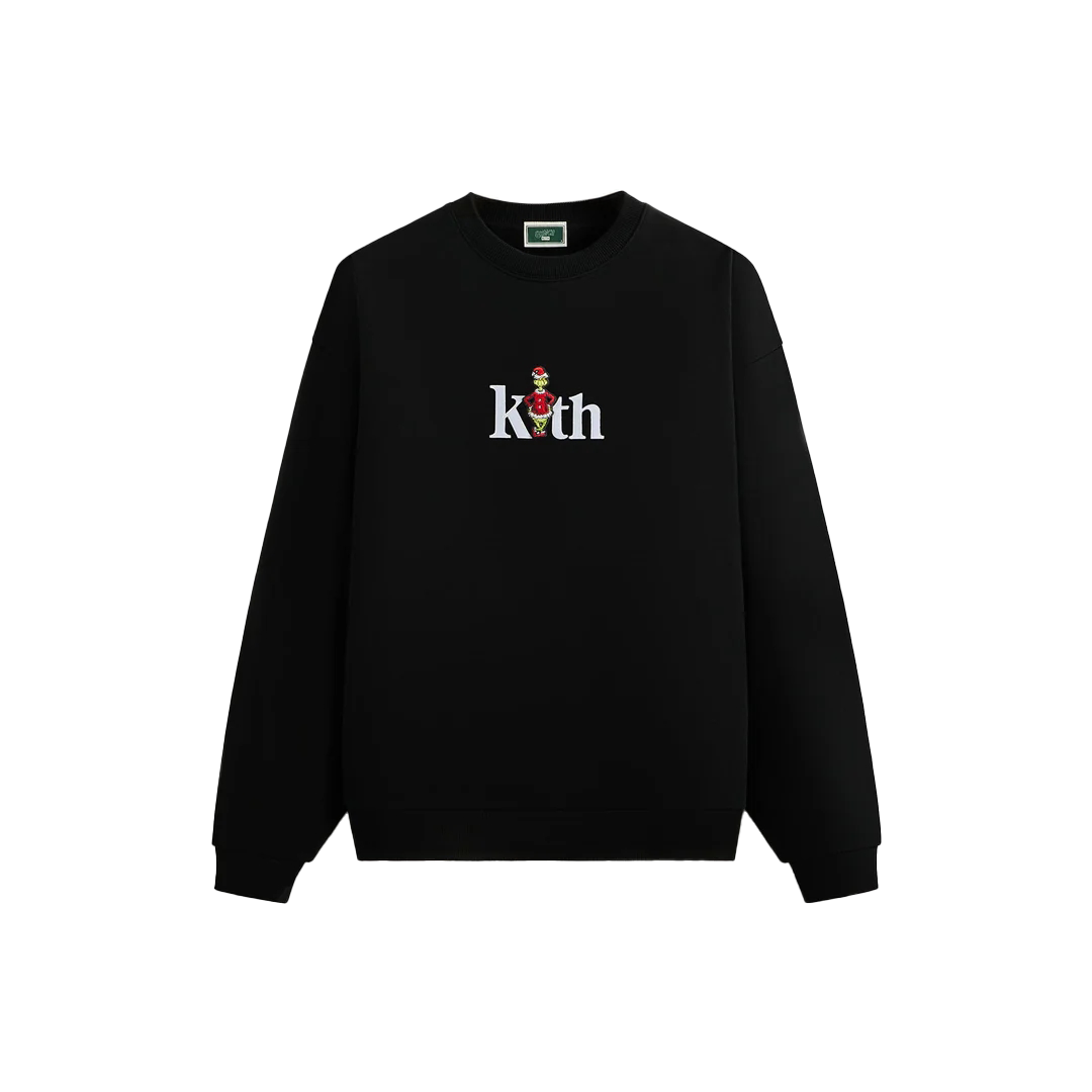 KITH Monday Program FW24 Serif Nelson The Grinch Black Crewneck Sweatshirt Mens KHM032966-001