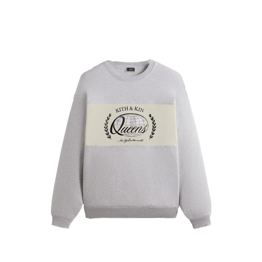 KITH Nelson Rugby Crewneck Sweatshirt Light Gray Vintage Lettering KHM031891-002