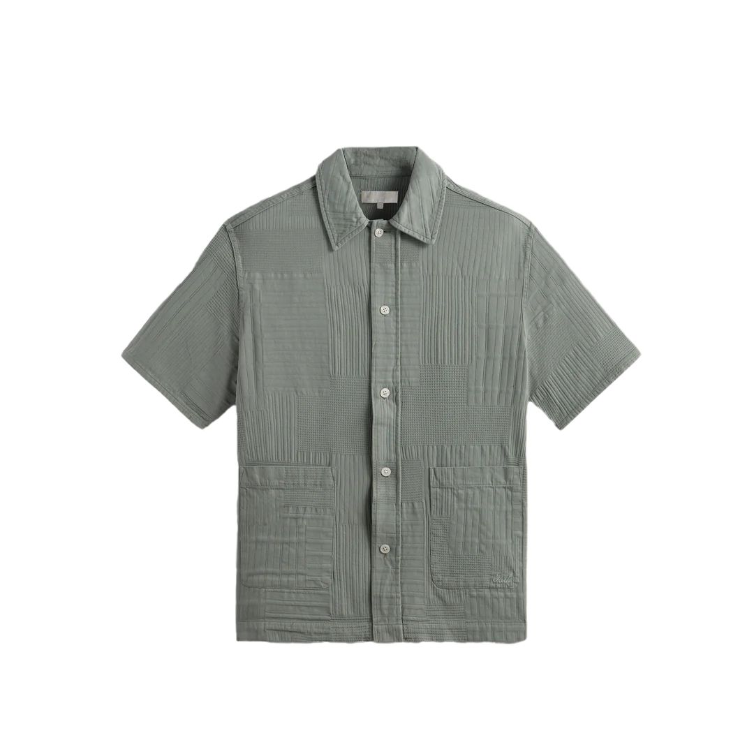 KITH Overdyed Button-Up Solid Short Sleeve Shirt Men’s Green khm031905-368