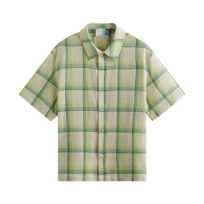 KITH Plaid Button-Up Oversized Short Sleeve Shirt Green KHM031157-304