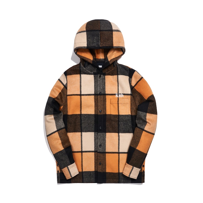 KITH Plaid Wool Ginza Hooded Shirt Orange