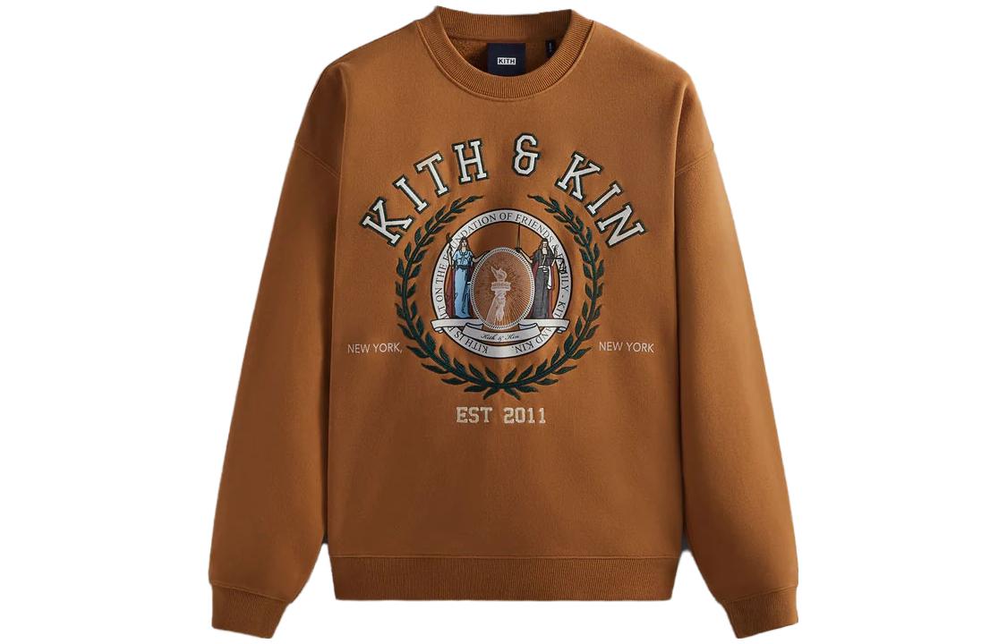 KITH Retro Brown Crewneck Sweatshirt with Letter Print for Men KHM030940-276