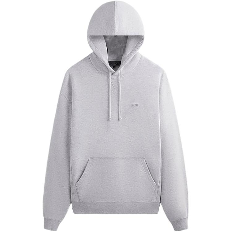 KITH Small Logo Embroidered Drawstring Hoodie Unisex Light Heather Gray KHM031536-002