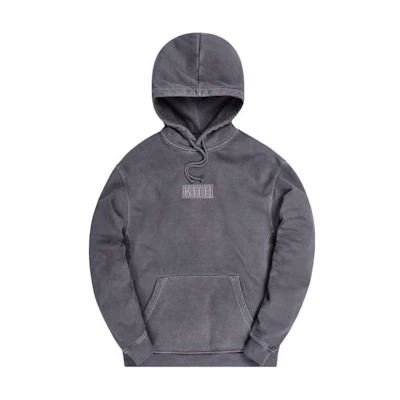 KITH Solid Color Logo Embroidered Hoodie Dark Gray KH2559-302