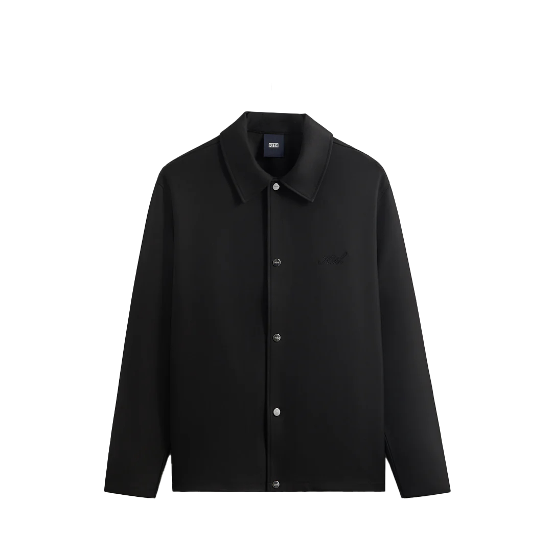 KITH Solid Color Reversible Knit Coach Jacket Black Embroidered Logo KHM010072-001