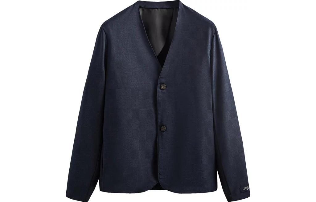 KITH Solid V-Neck Button-Up Navy Blue Jacket KHM010311-413