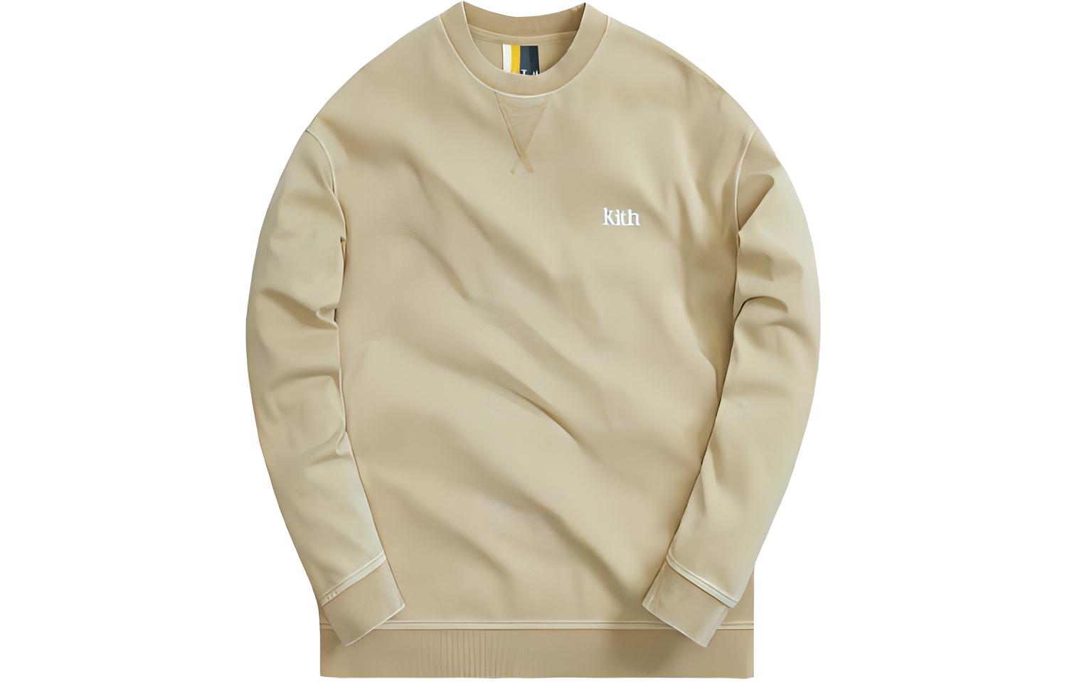 KITH SS21 Solid Logo Crewneck Long Sleeve Sweatshirt Unisex Khaki Color. KH2666-210