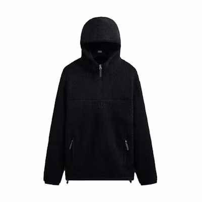 KITH SS23 Bonded Sherpa Quarter Zip Hoodie Black Embossed Logo Pullover KHM030784-001