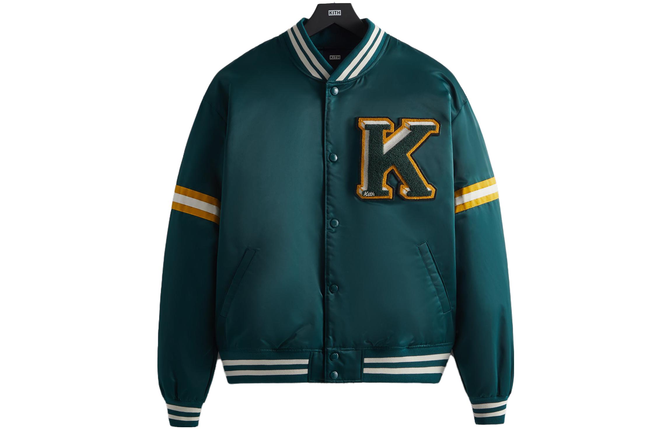 KITH SS23 Green Satin Nylon Letter Patch Bomber Jacket Unisex KHM010278-328