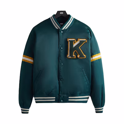 KITH SS23 Green Satin Nylon Letter Patch Bomber Jacket Unisex KHM010278-328