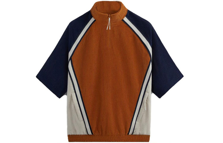 KITH SS23 Linden Retro Corduroy Quarter Zip Colorblock Jacket Blue Unisex KHM030939-810
