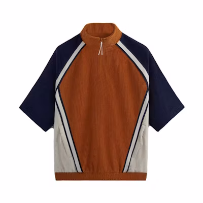 KITH SS23 Linden Retro Corduroy Quarter Zip Colorblock Jacket Blue Unisex KHM030939-810