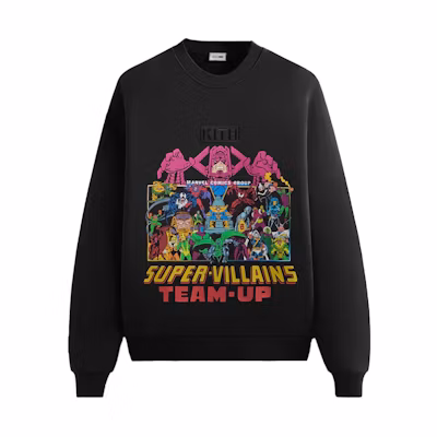 KITH SS24 85th Anniversary Cartoon Graphic Black Unisex Crewneck Sweatshirt. KHM032528-001