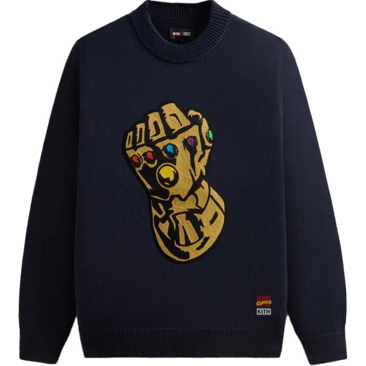 KITH SS24 Marvel 85th Anniversary Thanos Crewneck Long Sleeve Sweatshirt Night KHM032560-413