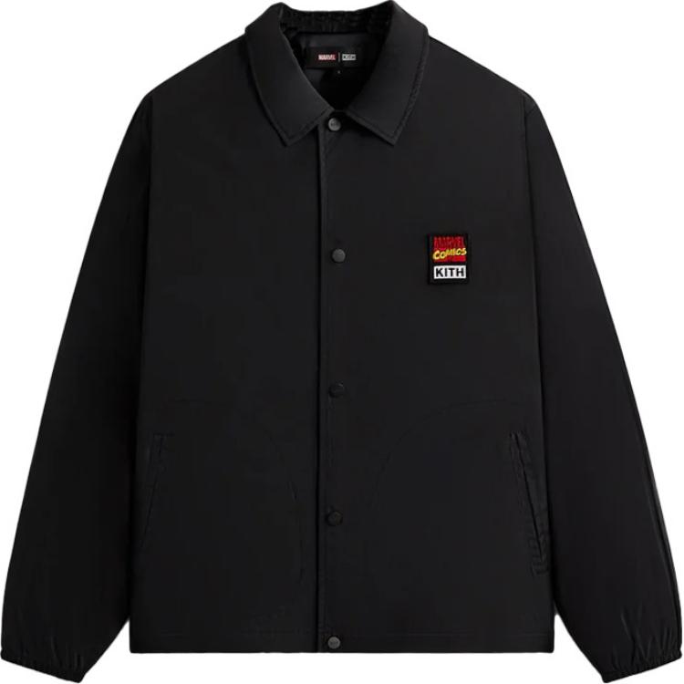 KITH SS24 Marvel Comics 85th Anniversary Coach Jacket Black Long Sleeve KHM010611-001