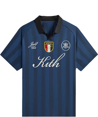 KITH SS24 Shadow Stripe Marcel Blue Striped Logo Print Ribbed Short Sleeve Jersey. khm032089-5033 Order KITH SS24 Shadow Stripe Marcel Blue Striped Logo Print Ribbed Short Sleeve Jersey. khm032089-5033