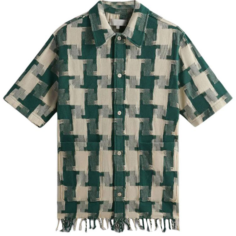 KITH SS24 Summer Houndstooth Button-Up Short Sleeve Shirt Pine Tree Unisex. khm032169-308