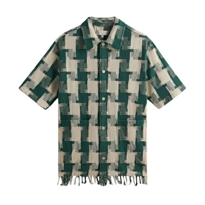 KITH SS24 Summer Houndstooth Button-Up Short Sleeve Shirt Pine Tree Unisex. khm032169-308
