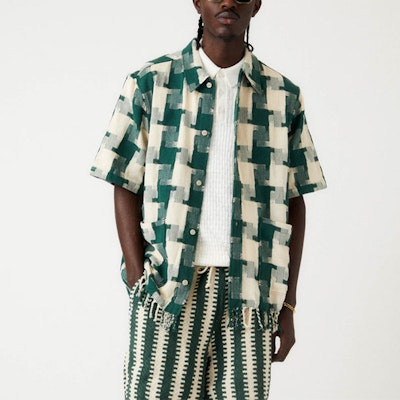 KITH SS24 Summer Houndstooth Button-Up Short Sleeve Shirt Pine Tree Unisex. khm032169-308 Shop KITH SS24 Summer Houndstooth Button-Up Short Sleeve Shirt Pine Tree Unisex. khm032169-308