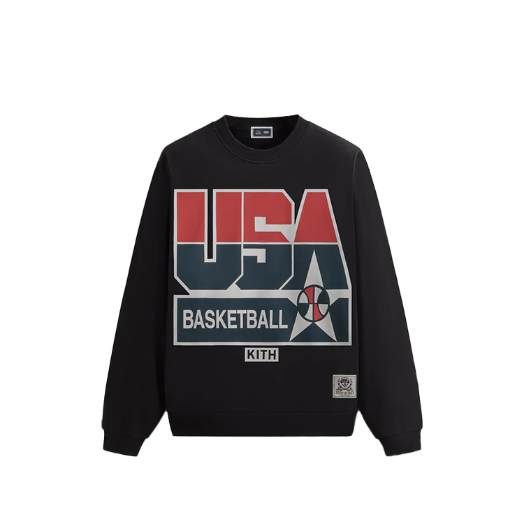 KITH SS24 USA Basketball Nelson Crewneck Retro Oversized Sweatshirt Black Men KHM032495-001
